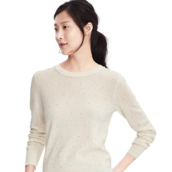 Banana Republic Italian Cashmere Beaded Cream Sweater Size Large - Picture 1 of 14